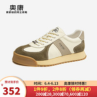 奥康（Aokang）男鞋 2024春季舒适户外运动休闲鞋复古日常滑板鞋 白/绿 40