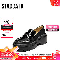 STACCATO 思加图 秋季英伦风乐福鞋厚底一脚蹬小皮鞋女鞋S8826CA3 曜石黑 37