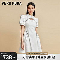 VERO MODA 连衣裙2023早秋新款气质新中式改良旗袍镂空A摆泡泡袖▲