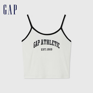 Gap 女装2024夏季logo撞色紧身吊带背心辣妹带胸垫上衣 465280 白色 L