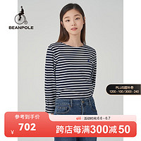 BEANPOLE 滨波 春季新款商场同款休闲易搭打底长袖条纹T恤女 藏青色 160/84A