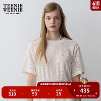 Teenie Weenie小熊2024年夏季微透蕾丝休闲短袖T恤清新少女感 乳白色 170/L