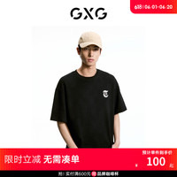 GXG男装 肌理感简约休闲宽松圆领短袖T恤男生上衣 2024年夏 黑色 180/XL