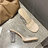 NFRN 透明拖鞋女外穿高跟鞋2024新款夏季小众设计感一字带水晶粗跟凉拖 杏色跟高9cm 34
