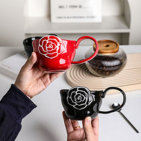 舍里 红色山茶花陶瓷马克杯高级感喝水杯子家用早餐杯办公室咖啡杯