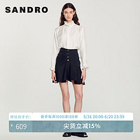 Sandro 女装法式气质不规则荷叶边高腰黑色半身短裙SFPJU00655 黑色 36