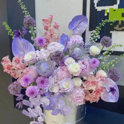 岚黛鲜花同城配送创意帝王花蕙兰芍药混搭花桶生日礼物纪念日宴会开业