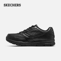skechers斯凯奇经典休闲商务皮鞋男厚底一脚蹬耐磨工作鞋156blk黑色41