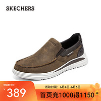 SKECHERS 斯凯奇 男鞋商务休闲皮鞋 简约百搭复古时尚舒适一脚蹬休闲鞋 204668 巧克力色/CHOC 40