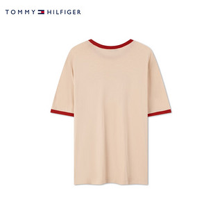 TOMMY HILFIGER24早秋女美式复古字母印花镶边短袖针织上衣WW0WW42585 米白色ACI XS （：80-100斤）