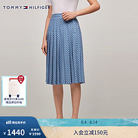 TOMMY HILFIGER24早秋女装时尚印花轻薄柔顺A字百褶伞裙半身裙44159 蓝白花纹00J 38