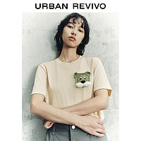 URBAN REVIVO 女士圆领短袖T恤 UWL440142 卡其 M