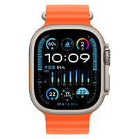 Apple 苹果 Watch Ultra 2；钛金属表壳；橙色海洋表带