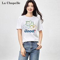 La Chapelle 白色短袖T恤女2024男女黑色印花短上衣夏季