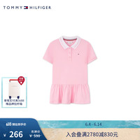 TOMMY HILFIGER24春夏童装女三粒扣撞色镶边微弹短袖POLO衫TH2222042 粉色003 10/140cm