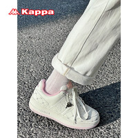 KAPPA卡帕女鞋外穿滑板鞋子女2024夏季新款运动休闲鞋透气厚底小白鞋 冬日白/奶茶粉 35