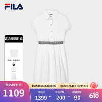 FILA Emerald斐乐女子梭织连衣裙2024夏季新款时尚休闲格子连衣裙 初雪白-WT 1