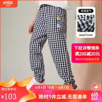 ASK JUNIOR女童裤子2024夏薄透气休闲格纹儿童凉感裤子 黑白格 1