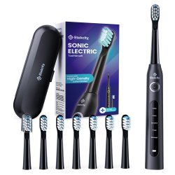 ETEKCITY 成人和儿童电动牙刷5 种模式和旅行盒 ,黑色,黑色