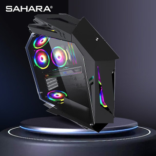  SAHARA/撒哈拉 全侧透钢化玻璃 电脑机箱+五环ARGB风扇  黑色