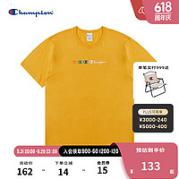 Champion 冠军夏季新款刺绣大C草写字母LOGO圆领T恤男 黄色 L