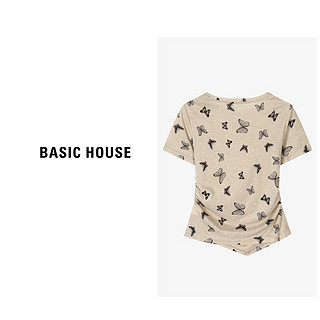 Basic House/百家好针织时尚休闲夏季春夏宽松T恤-B0624A53242 咖色 S85-100斤