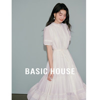 百家好（Basic House）醋酸高级感白色连衣裙夏季新款系带收腰长裙子B0624B5Y462 米白色