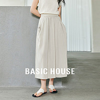 百家好（Basic House）抽绳大口袋高腰半身裙松紧腰直筒长裙2024新款B0624H5X302 灰绿色 S