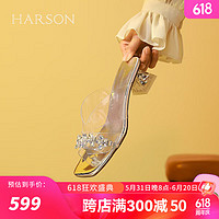 哈森【】24夏季拖鞋女高级感精致水钻水晶跟外穿凉拖鞋 透明色/银色 39