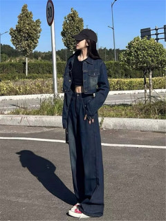 宝婕娜女士服装2024的秋装牛仔套装春搭配一整套韩剧时尚级感夹克外 单裤子 S