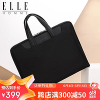 ELLE HOMME 商务男士公文包 尼龙复合帆布手提包 休闲电脑包男包03510黑色