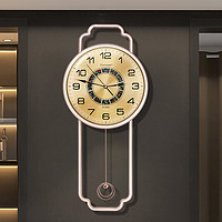 Compas 康巴絲 掛鐘客廳 新中式創意裝飾時鐘現代石英鐘表掛墻 3353 白金色 34cm