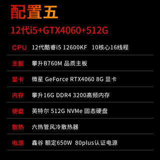  IPASON/攀升 12代酷睿i5 12600KF 台式电脑主机  U5-245KF RTX5060 16GB 1TB