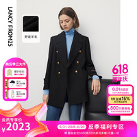 朗姿羊毛法式复古高级感西装领毛呢外套冬季通勤气质上衣新款 黑色