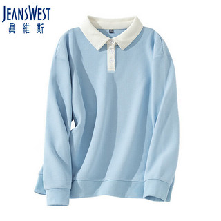 真维斯（JEANSWEST）卫衣女夏季2024华夫格百搭polo领显瘦学院风上衣女蓝色2XL ED-41-271201蓝色