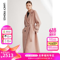 朗姿纯羊毛双面呢法式高级感中长款毛呢外套冬季通勤大衣 雾霾粉色 L