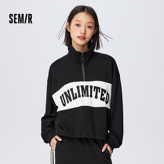 森马（Semir）【多彩卫衣合辑】卫衣女短款连帽印花上衣小个子中长款红色内搭 C款字母印花-黑色90001 165/88A/L