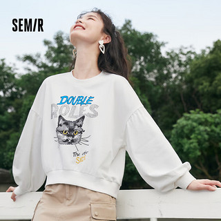 森马（Semir）【多彩卫衣合辑】卫衣女短款连帽印花上衣小个子中长款红色内搭 B款可爱猫咪-本白1100 165/88A/L