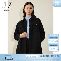 玖姿(JUZUI)商场同款羊复古百搭羊毛衬衫外套女冬季新款JWCD40508 素黑