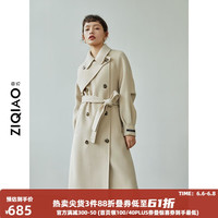 自巧小个子毛呢外套女中长款冬季双面呢赫本风羊毛大衣 米杏色 M