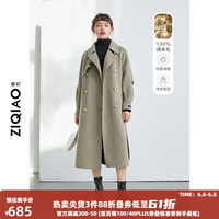 自巧小个子毛呢外套女中长款冬季双面呢赫本风羊毛大衣 灰绿色 XXS