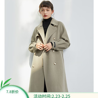 自巧小个子毛呢外套女中长款冬季双面呢赫本风羊毛大衣 灰绿色 XXS