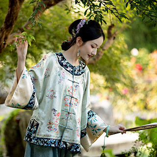 一城风絮玉瓶清欢丨原创设计冬款丨提花缎复古对襟圆领绣花重工清汉女袍褂 【粉色】提花对襟满绣袍褂 S