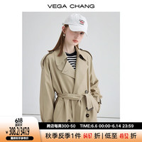 VEGA CHANG 2024风衣女中长高级感大衣小个子英伦风外套春装 摩卡棕 XS