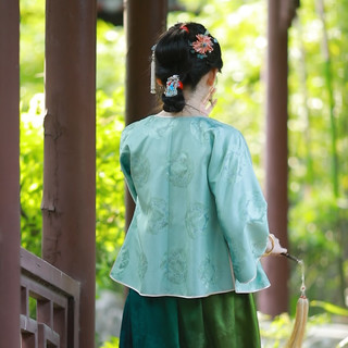 一城风絮风起青涟丨原创设计夏款丨真丝花罗中式对襟盘扣复古民国风上衣女 浅蓝绿色对襟上衣 L码