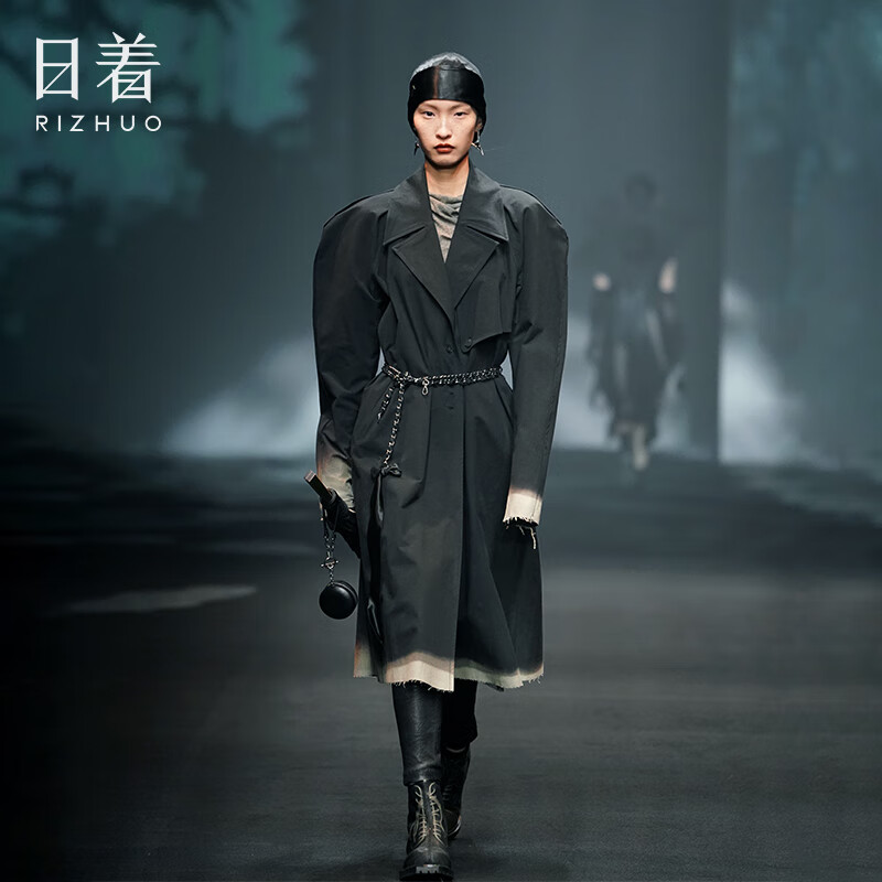 日着风衣女原创设计感女装秋季新款女士宽松中长款高端大牌风衣外套女 游故黑