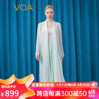VOA真丝乔其茶白色长袖褶皱绑带收腰文艺微透开衫桑蚕丝外套 FE131 浣溪纱-茶白（W17） 1