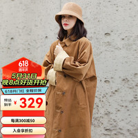 知筆墨春款复古文艺灯芯绒棕色中长款风衣 宽松大衣外套女 棕色 均码
