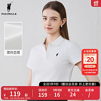 POLOWALK女士polo衫短袖2024夏季美式休闲简约白色t恤上衣女 白色 XXL