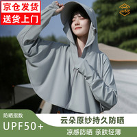 廷毅防晒衣女冰丝防晒服短款防紫外线夏季钓鱼服轻薄披肩LOGO印字 大帽檐款-经典灰 均码【80-160斤】